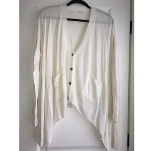 Button down, soft cardigan.